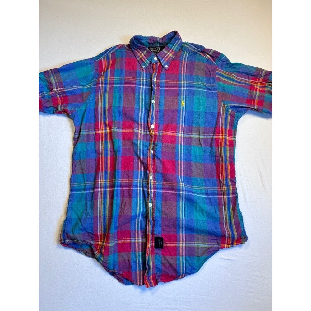 Polo Ralph Lauren Men's L Short Sleeve Plaid Button Down Shirt Multicolor